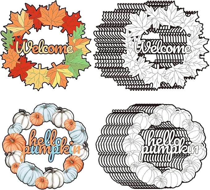 Sereliy 24 Pcs Fall Coloring Wreath Crafts, Color Your Own Thanksgiving Crafts by Sereliy
