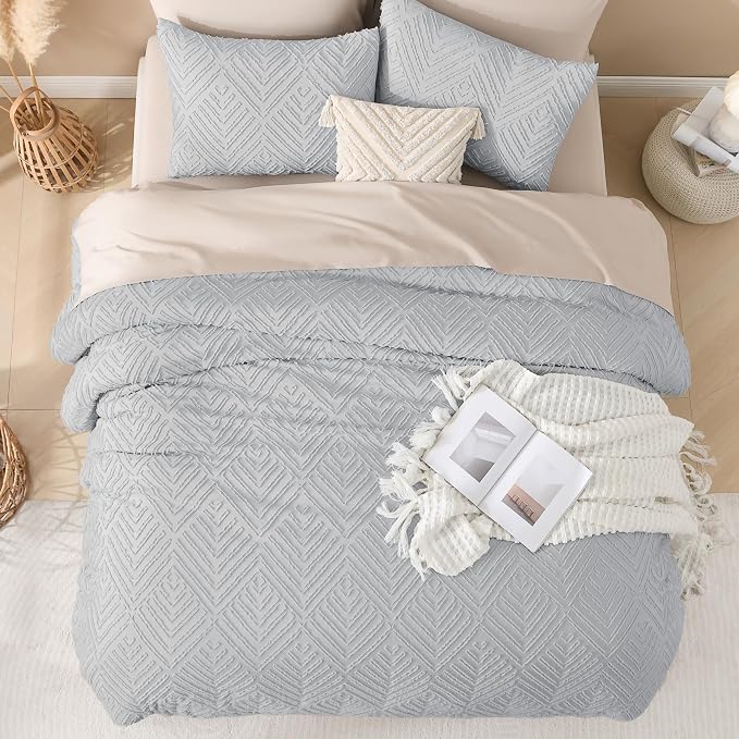 Andency Light Grey King Size Comforter Set, 3 Pieces Boho Bedding Set & - Image 7