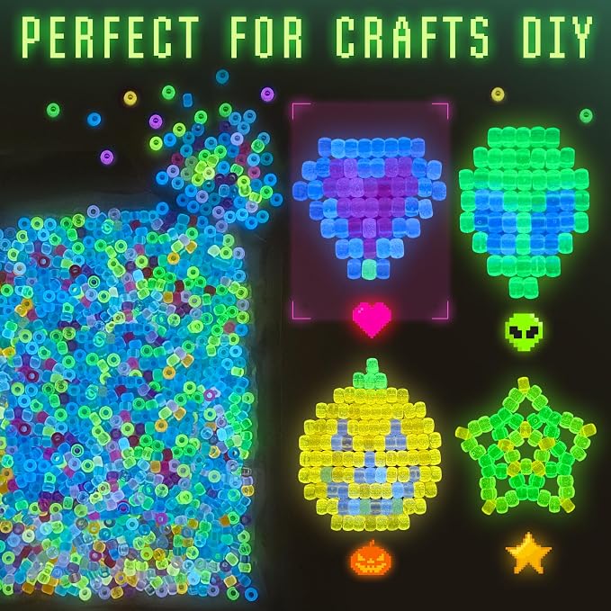 Pony Beads Glow in the Dark 1000pcs Neon Beads, Bracelet Beads 9mm Luminous - Image 3