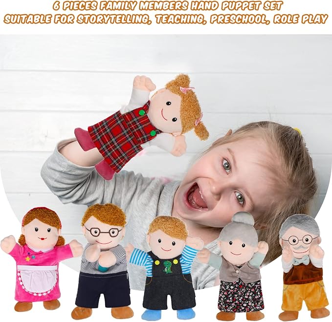 Civaner 6 Pieces Hand Puppet Set 11.8 Inch Family Members Puppets Theater Mother - Image 6