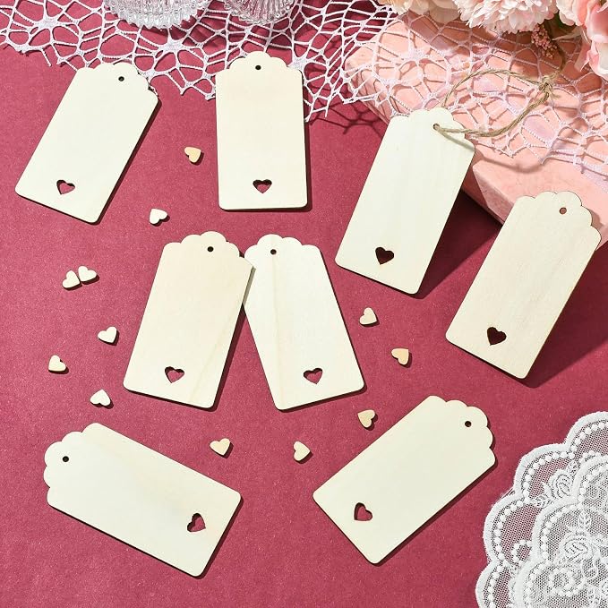 48 pcs Rectangle Theme Unfinished Wood Cutout Bookmarks Coffee Blank Heart Wood - Image 6