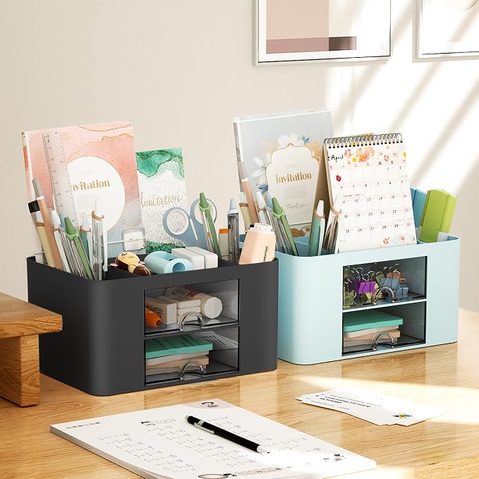 Marbrasse Pen Organizer with 2 Drawer, Desk Organizers and Accessories with 5 - Image 5