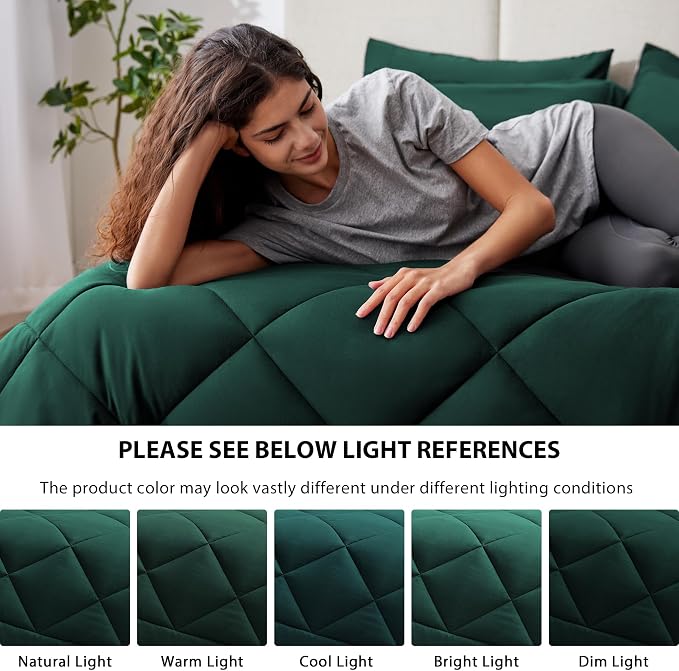 Love's cabin Twin Comforter Set Dark Green, 5 Pieces Twin Bed in a Bag - Image 5