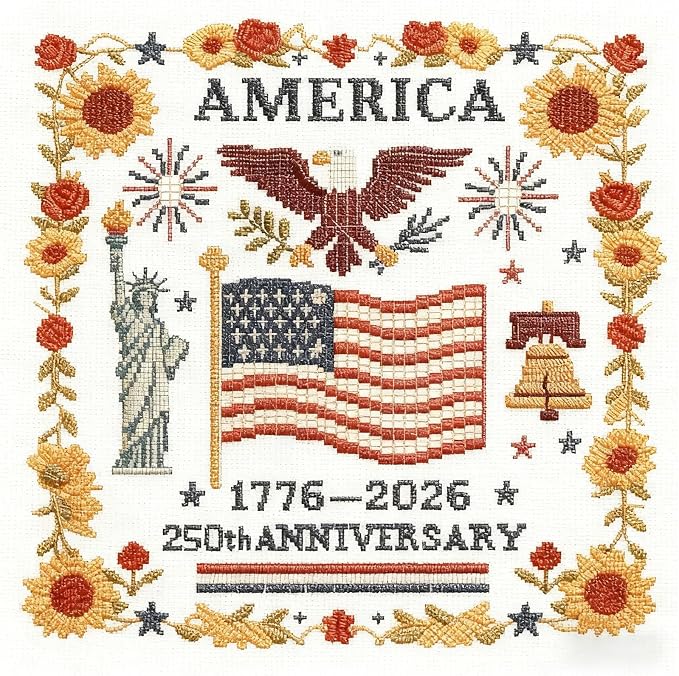 Zhenqing 250th Anniversary Cross Stitch Kit, 36x36cm Patriotic Printed Cross by ZhenqingHomeFlagship