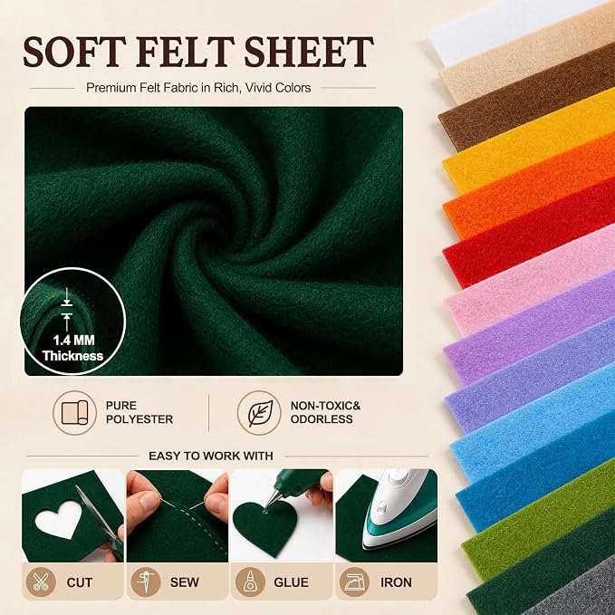 Hunter Green Large Felt Fabric 36" x 36", 1.4 mm Soft Felt Sheet, Nonwoven - Image 4