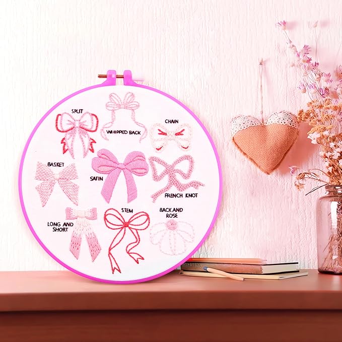 Pink Bowknot Embroidery Kits for Beginners Adults, Cute Hand Embroidery Starter - Image 8