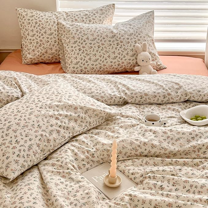 mixinni Boho Floral Girls Duvet Cover Set King Size Soft Cotton Comforter Cover - Image 4