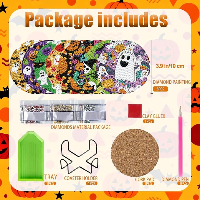 EWJRNSF 8 PCS Cute Ghost Diamond Art Coasters Kit - Image 2