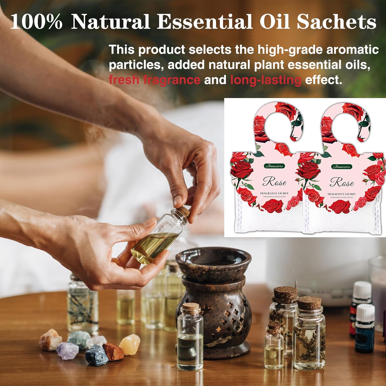 15 Packs Rose Scented Sachets Bag for Drawers and Closets, Air Freshener for Home Fragrance Sachet, Long-Lasting Hanging Closet Deodorizer Smell Goods for House