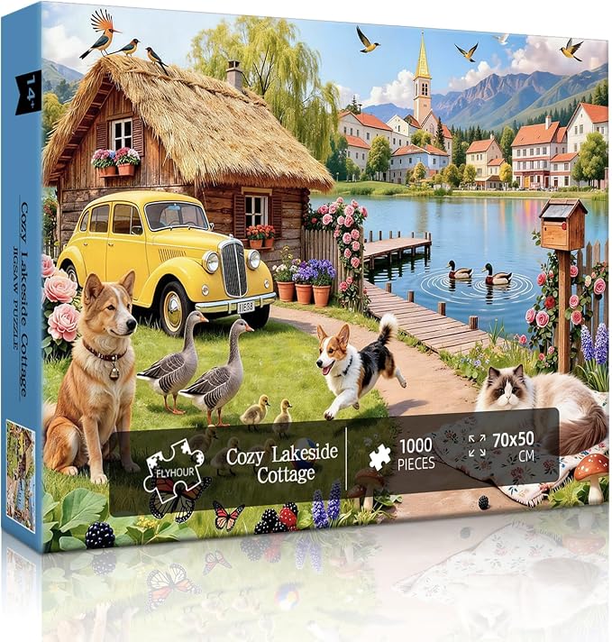 Cozy Lakeside Cottage Puzzles for Adults 1000 Pieces, Challenging Jigsaw - Image 3