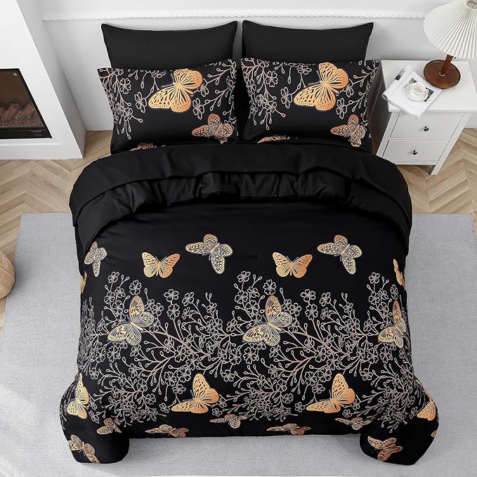 Yogeneg 7 Piece Bed in a Bag King Size Comforter Set Black Bedding Set - Image 3