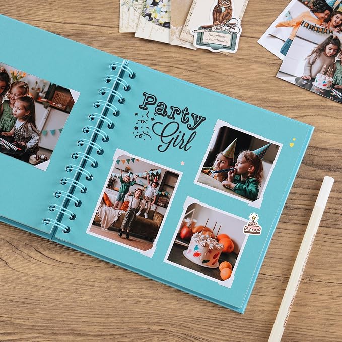 potricher 7 x 7 Inch DIY Scrapbook Album 40 Pages Hardcover Kraft Paper Scrap - Image 3