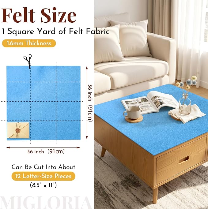 Large Felt Fabric Sheet 36 x 36 Inch, 1.6mm Thick | Soft nonwoven felt - Image 2
