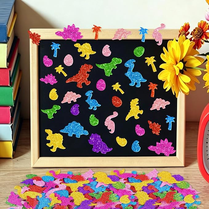 681 Pcs Glitter Foam Stickers, Dinosaur Shapes Stickers, 7 Sheets Colorful 3D - Image 7
