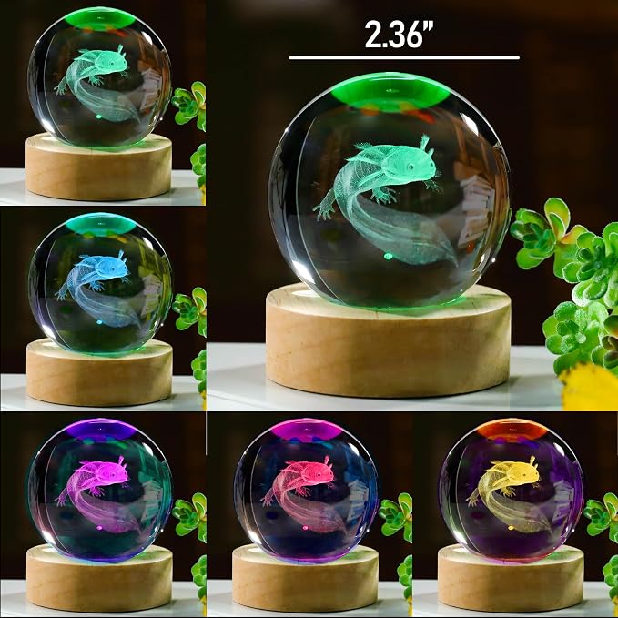 3D Axolotl Gifts for Women Crystals Ball 60mm- Axolotl Figurines Decor Glass - Image 3