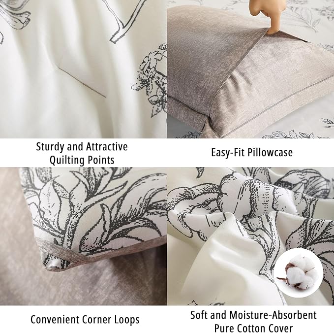 LEMIROE Floral Cotton Comforter Queen Size 3Pcs - Image 5