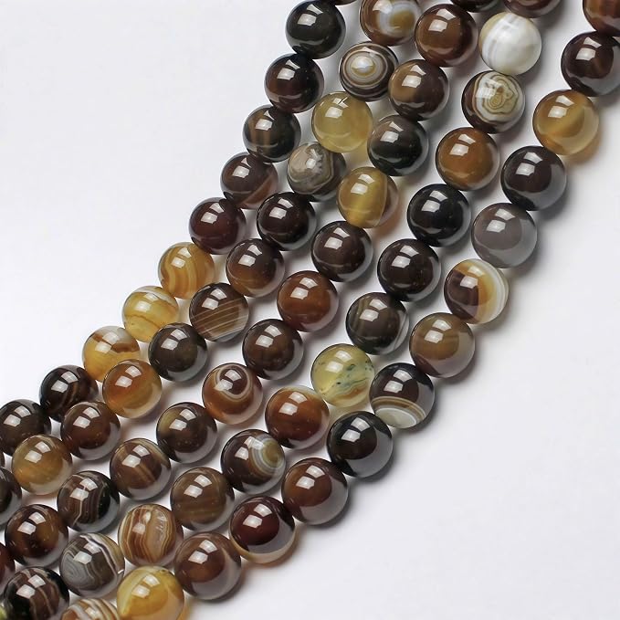 MJDCB Natural Stone Beads Coffee Stripe Agate Round Loose Beads - Image 7