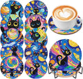 10 PCS Black Cat Diamond Art Coasters Kit by EWJRNSFDiamondPainting