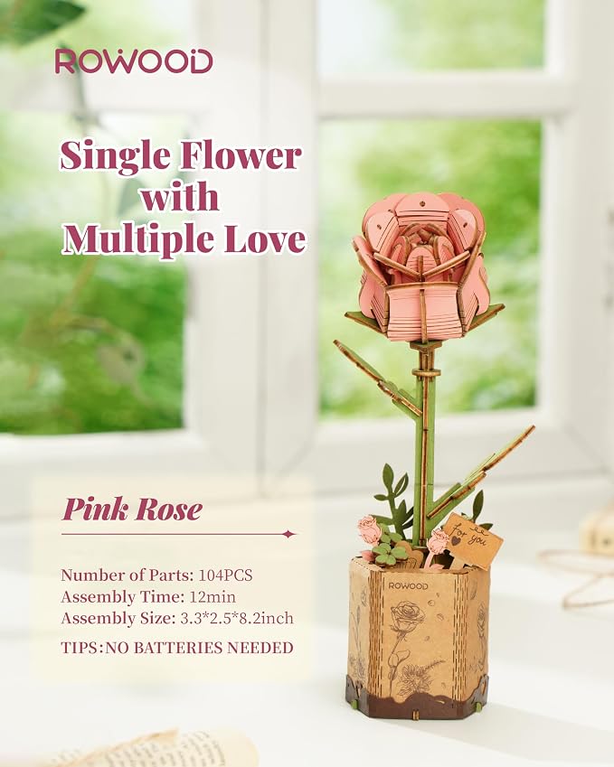 rowood Artifical Flower, Wood Flower Building Toy Set, Mother's Day/Valentine's - Image 3