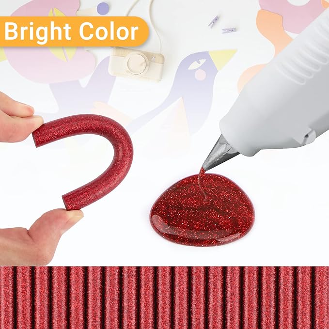 Glitter Red Hot Melt Glue Stick, Manarty 48 PCS Full Size Hot Melt Glue Sticks - Image 3