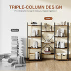 Shintenchi Triple Column 4 Tier Bookshelf, Industrial Large Bookcase Display - Image 4