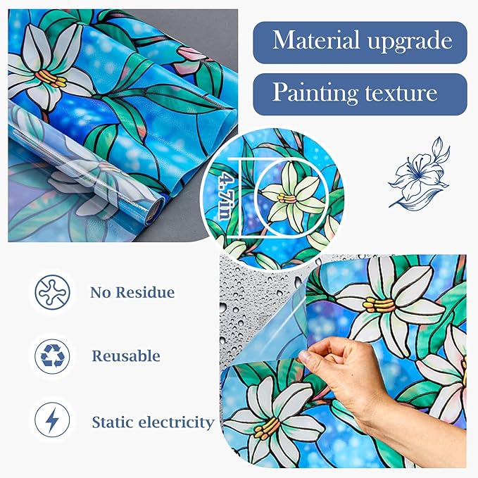 Coavas Static Cling Privacy Window Film, 96% UV & Heat Blocking, Stained Glass - Image 5