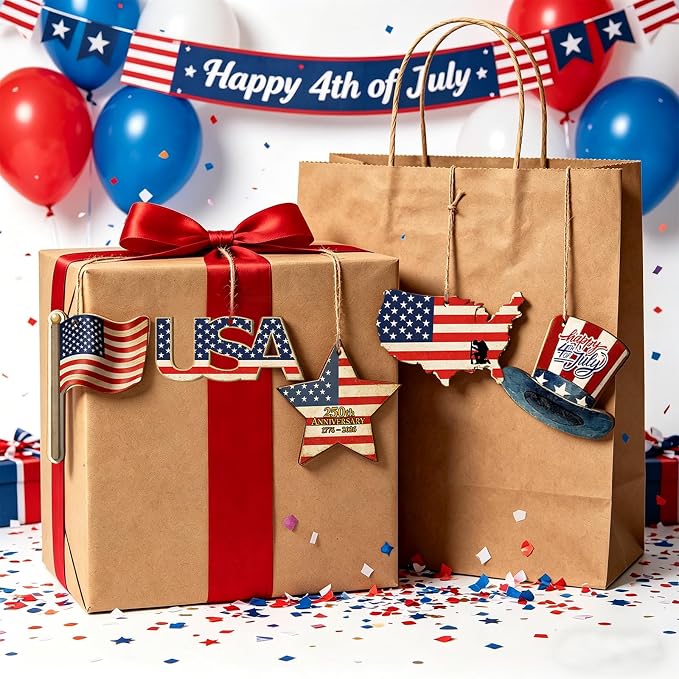 30Pcs Patriotic July of 4th Independence Day Unfinished Wooden Gift Ornaments - Image 7