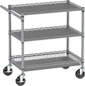 Metal Heavy Duty Carts with Wheels 1050lbs, 3 Tier Rolling Utility Cart with Storage, Steel Wire Carts with Handle Bar&Shelf Liner, Commercial Grade Trolley for Kitchen, Grocery