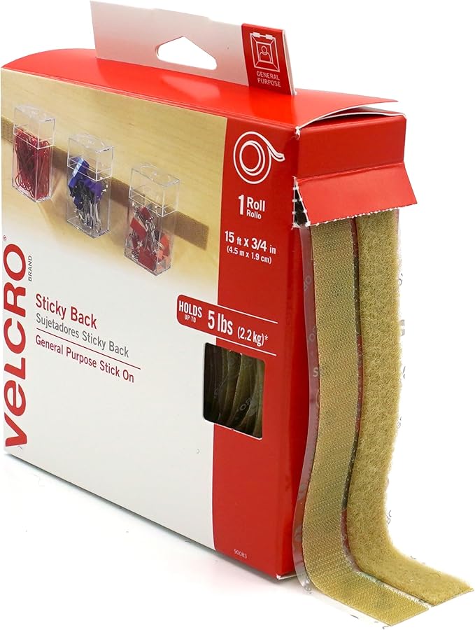 VELCRO Brand Sticky Back Tape | Beige, 15 Ft Roll | Cut to Length Hook and Loop by VELCROBrand