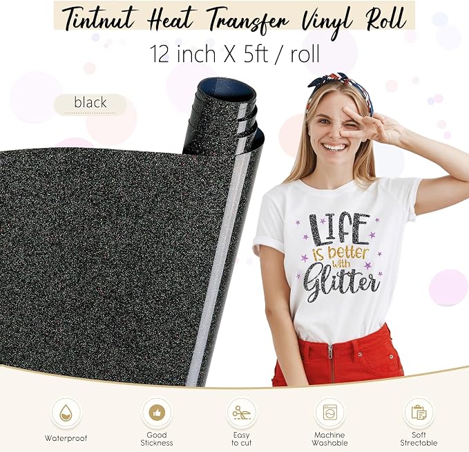 Tintnut Galaxy Black Heat Transfer Vinyl Roll, easy cut & weed, stretch washable - Image 2