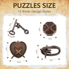 12Pcs Brain Teaser Puzzles for Adults and Teens, 3D Metal Puzzle Set - Image 2