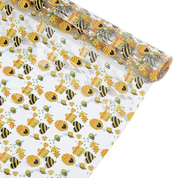 Bee Printed TPU Jelly Faux Leather Fabric, 11.8 x 47.2 Inch Clear TPU Vinyl by letsinstyle