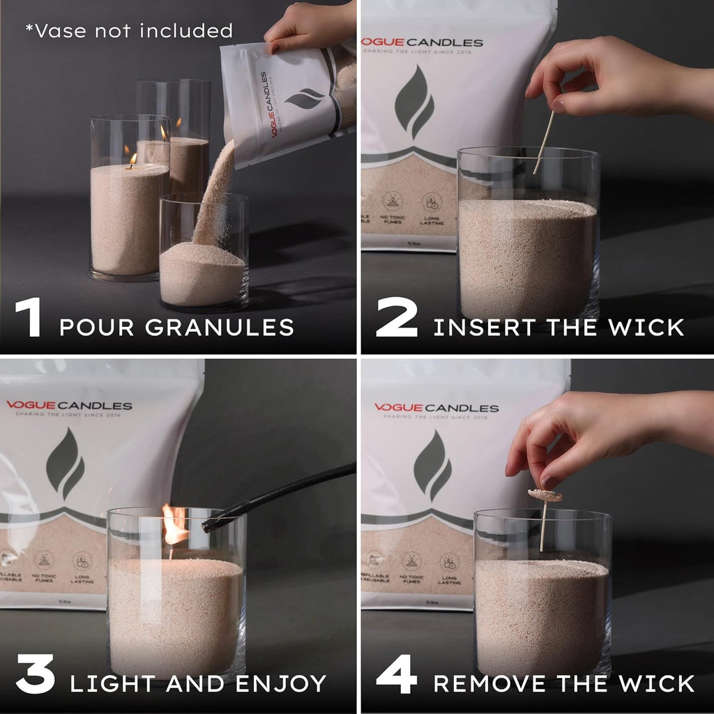 Vogue Candles 5LB Candle Sand with 50 Wicks | Bulk Refillable Plant-Based Granules for Custom Candle Making | Unscented, Clean Burn, Smoke-Free, Vegan Candle Refill Kit- Nude