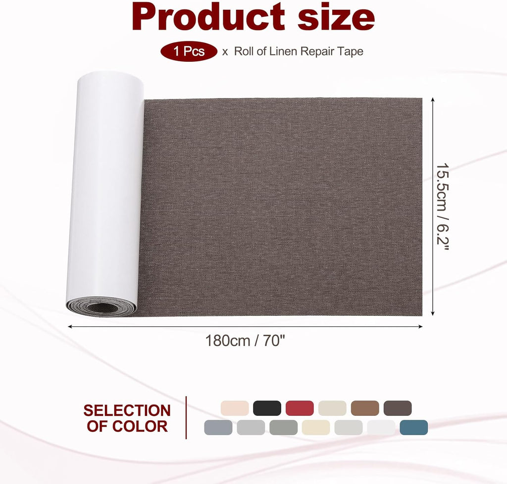 PATIKIL 70x6.2 Inch Linen Repair Tape, Repair Fabric Patch Self Adhesive Couch Patch Line Repair Patch for Furniture Sofa Car Seats Office Chairs, Dark Brown