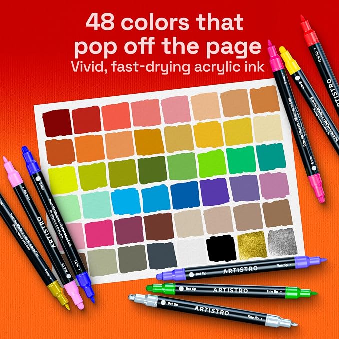 ARTISTRO 48 Precision Dual-Tip Acrylic Paint Markers – Paint Pens Set - Image 2