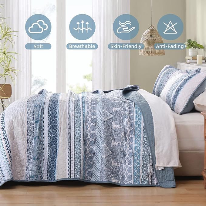 WONGS BEDDING Boho Quilt Set California King Size, Lightweight Bedspread - Image 5