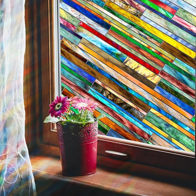 Coavas Stained Glass Window Film: Upgrade 3D Rainbow Window Clings Sun Blocking by Coavas