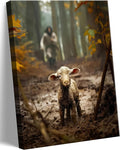 Framed Jesus Running After Lost Lamb Canvas Wall Art by Unknown