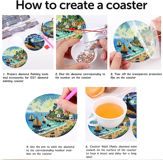 8 PCS Starry Sky Diamond Art Coasters Kit - Image 8