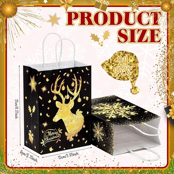 Kolldenn 24 Pcs Christmas Party Favors Bags Black and Gold Christmas Goodie - Image 2