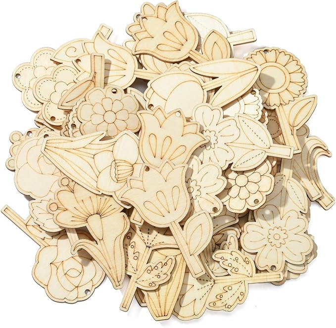 48 Pcs Unfinished Wood Flower Cutouts - Image 8