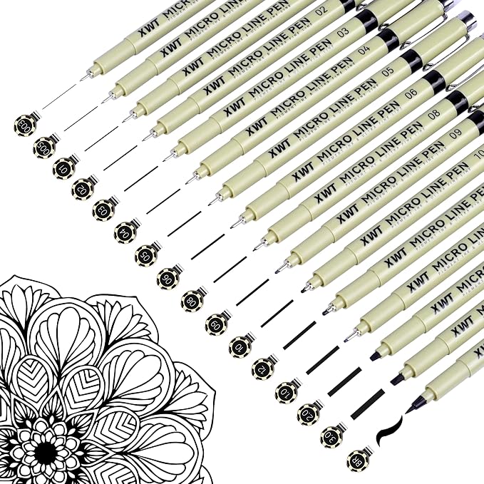 16pcs Fineliner Micro Drawing Art Pens, Watercolor, Calligraphy, and Detail by XWT