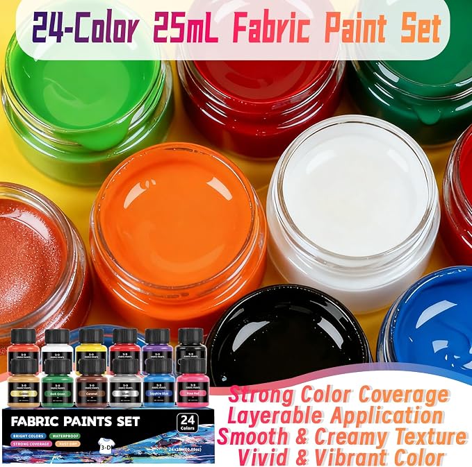 Fabric Paint Set, 24 Vibrant Colors Permanent Textile Paint - Image 8