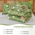 Yiran Sage Green Hibiscus Floral Comforter Set Queen Size, 7 Piece Bird Flowers - Image 9