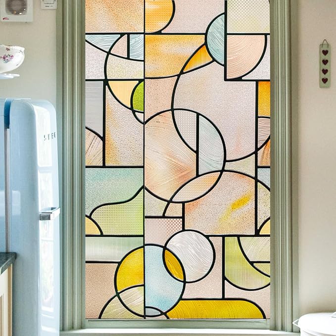 OHTMERU 3D Stained Glass Window Privacy Film, Heat Control UV Blocking Static by OHTMERU