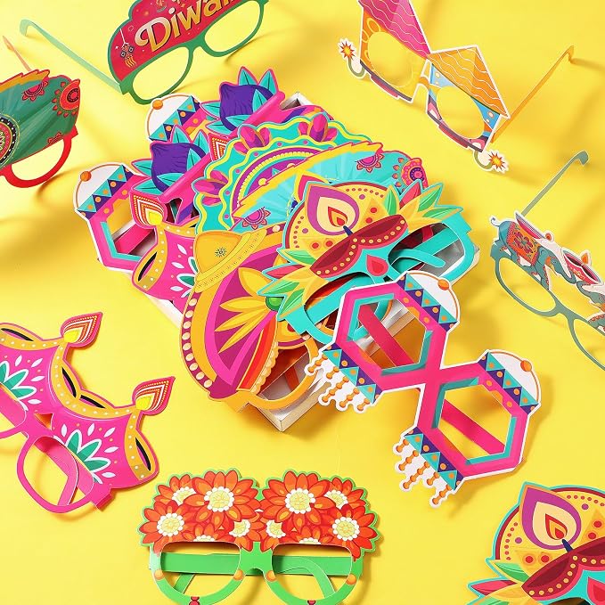 Pajean 32 Pcs Diwali Decorations Happy Diwali Eyeglasses Paper Glasses Frame - Image 3