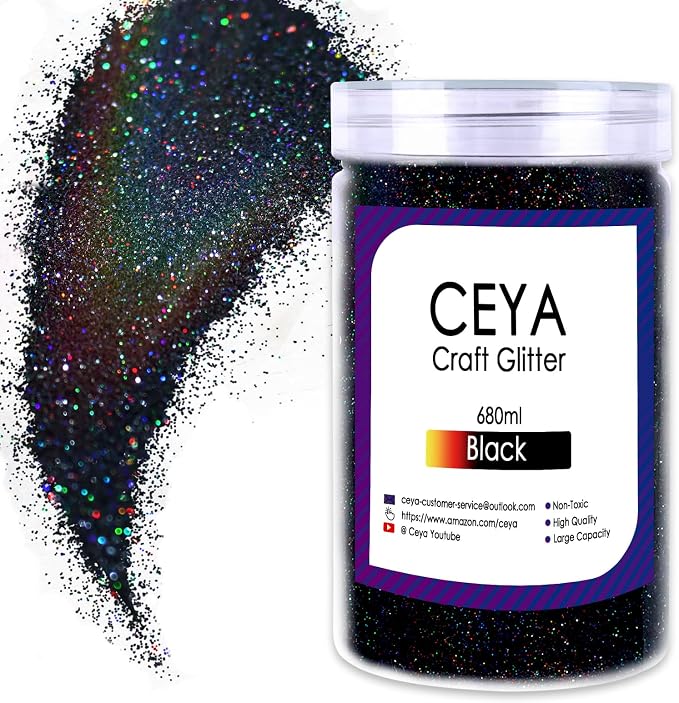 Ceya Holographic Ultra Fine Glitter Powder, 1.1LB/17.63OZ Laser Black Glitter by CEYA