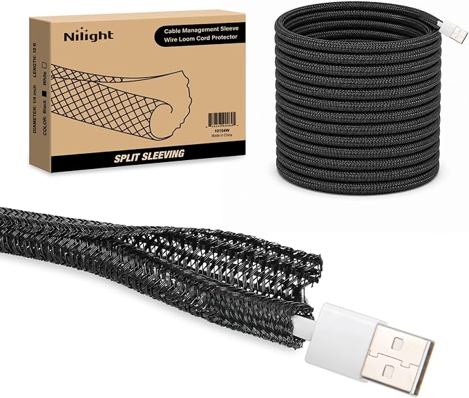 Nilight Cable Sleeve, 10ft-1/4inch Cord Management Sleeves, Braided Sleeving by Nilight