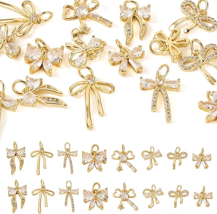 FASHEWELRY Alloy Bowknot Charms Links Golden Bow Tie Connector Charms Metal Bow by FASHEWELRY