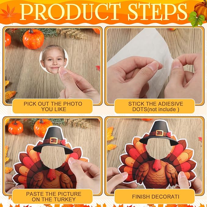 Gersoniel 72 Pcs Kid Fall Turkey Decor Fall Pumpkin Bulletin Board Cutout | - Image 5